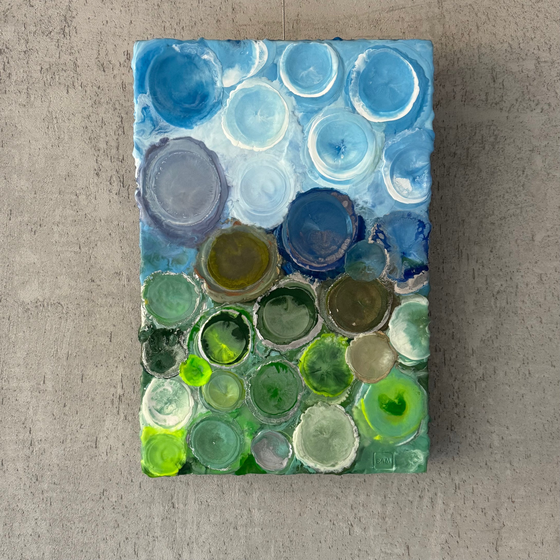 DOTS BLUE|GREEN PANEEL 45|30 no. 1 ENCAUSTIC