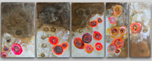 Afbeelding in Gallery-weergave laden, FIVE PANEL 130|50 |MOVING DOTS| RED|ORANGE  I  ENCAUSTIC
